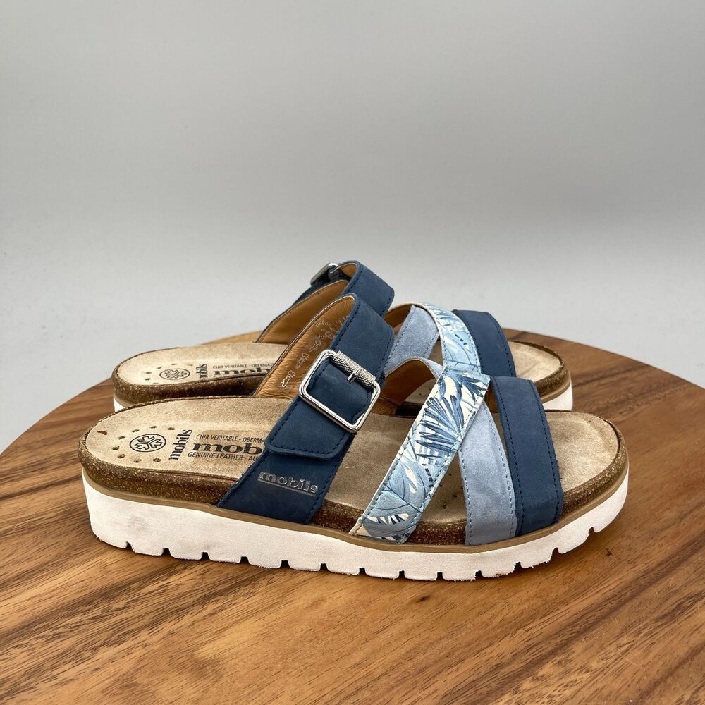 Mephisto Mobils Touria Sandals Womens Size 9 / 39 Blue Casual Slip On Leather